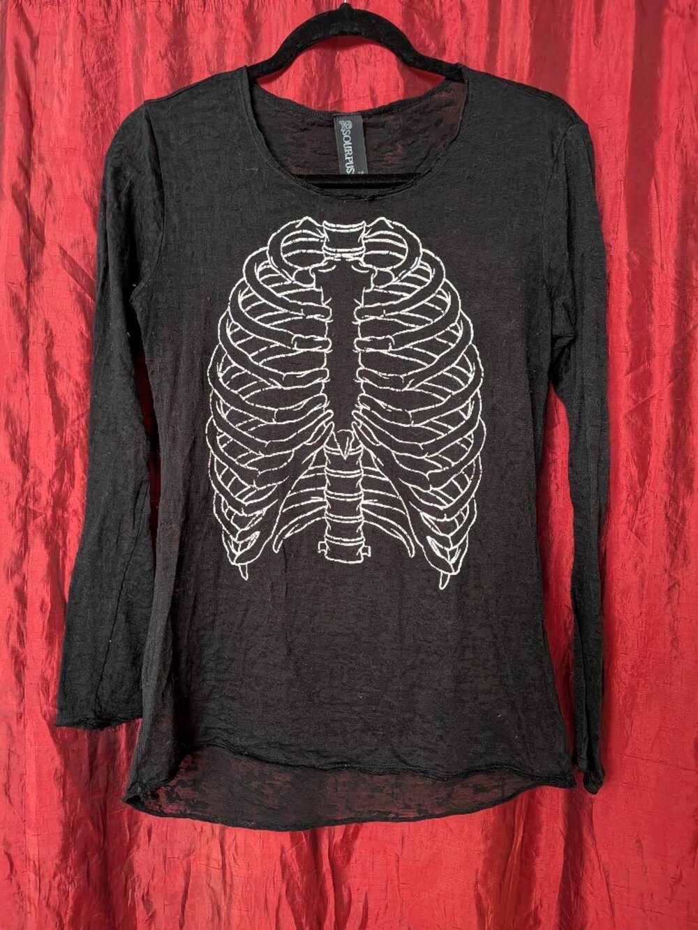 Sourpuss Semi-sheer Skeleton Print Top XXL Y2K